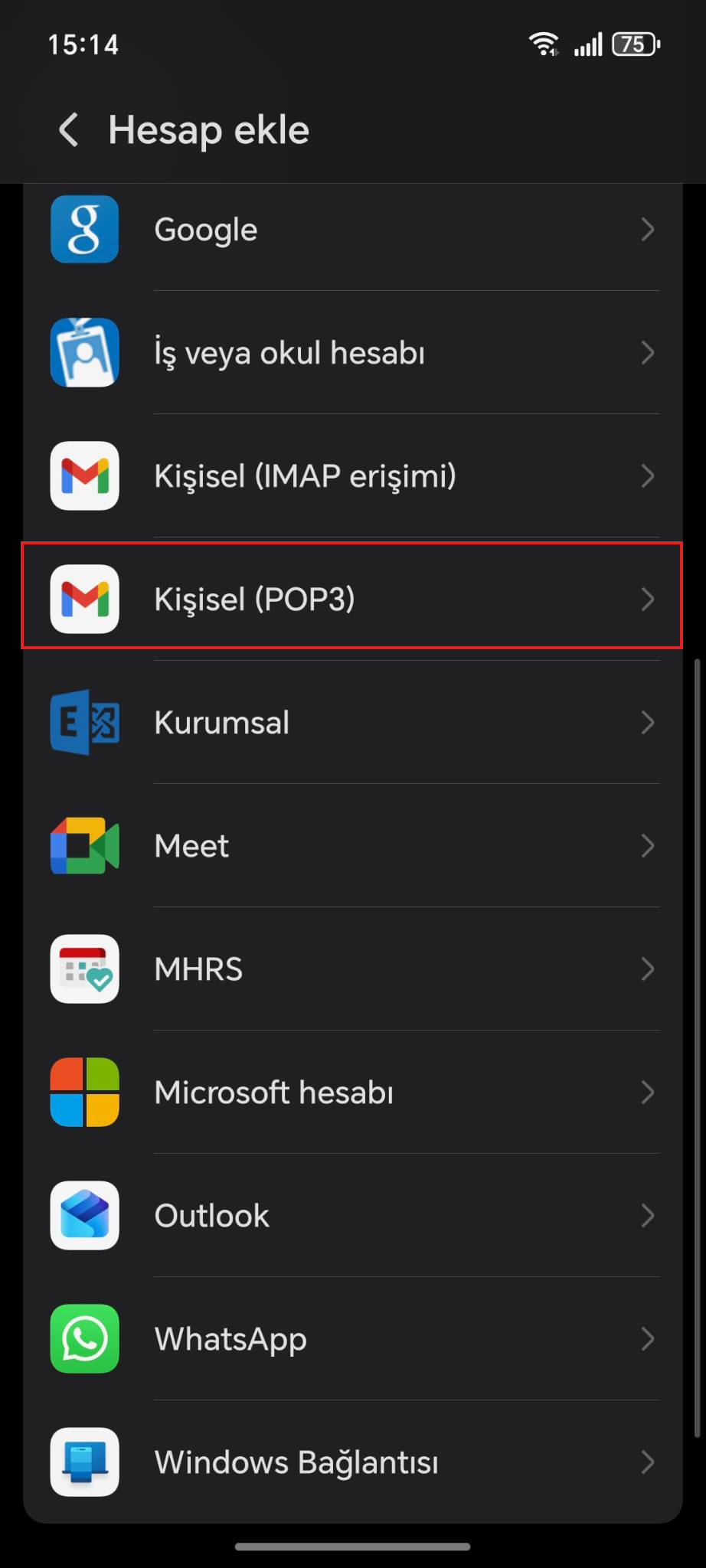 Android IMAP Seçimi