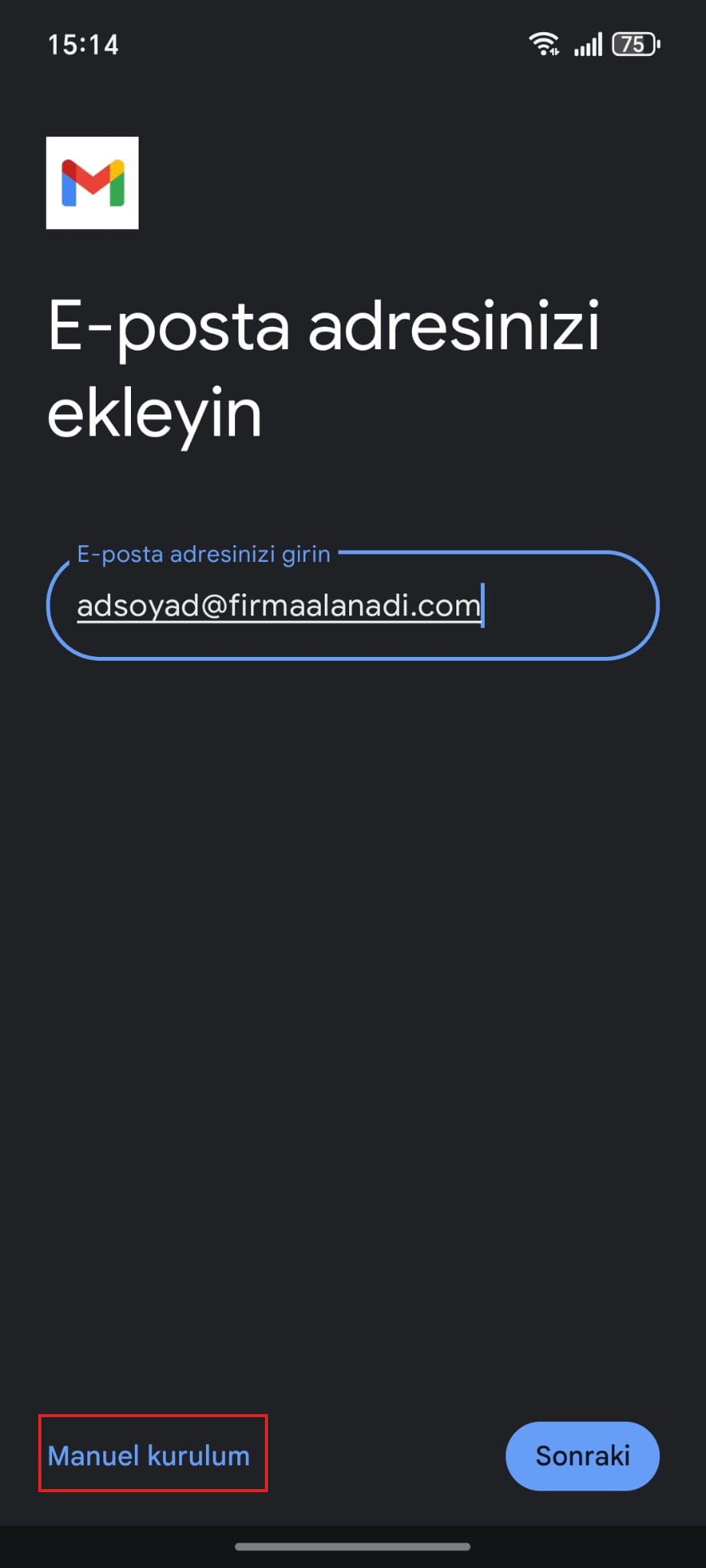 Android Email Adresi Girişi