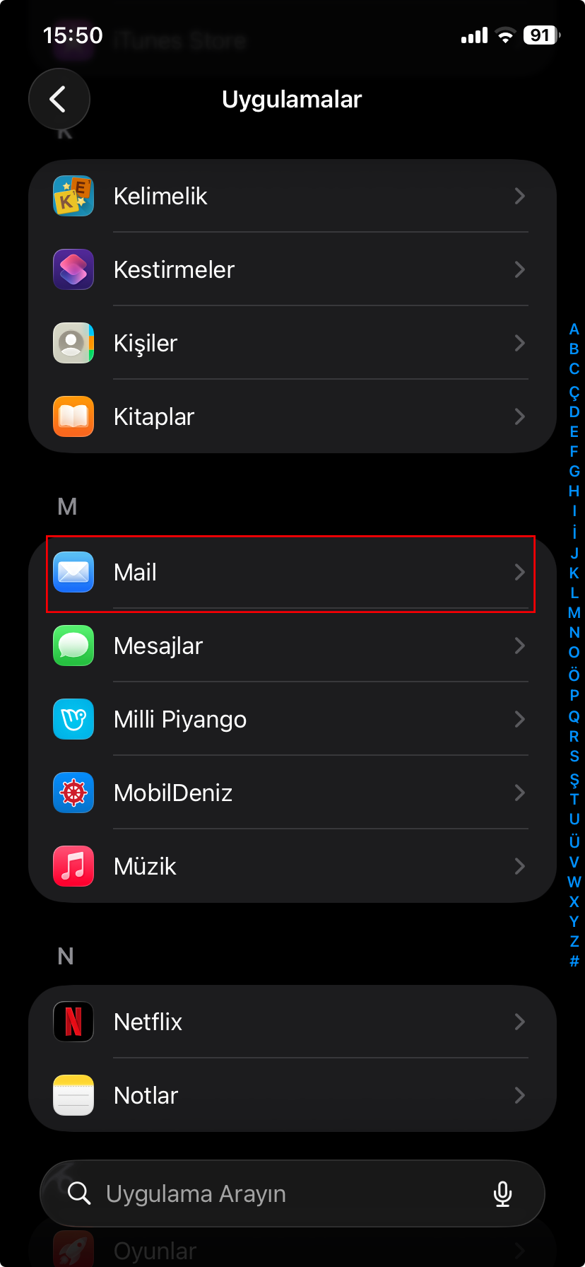 iOS Mail Uygulaması Seçimi