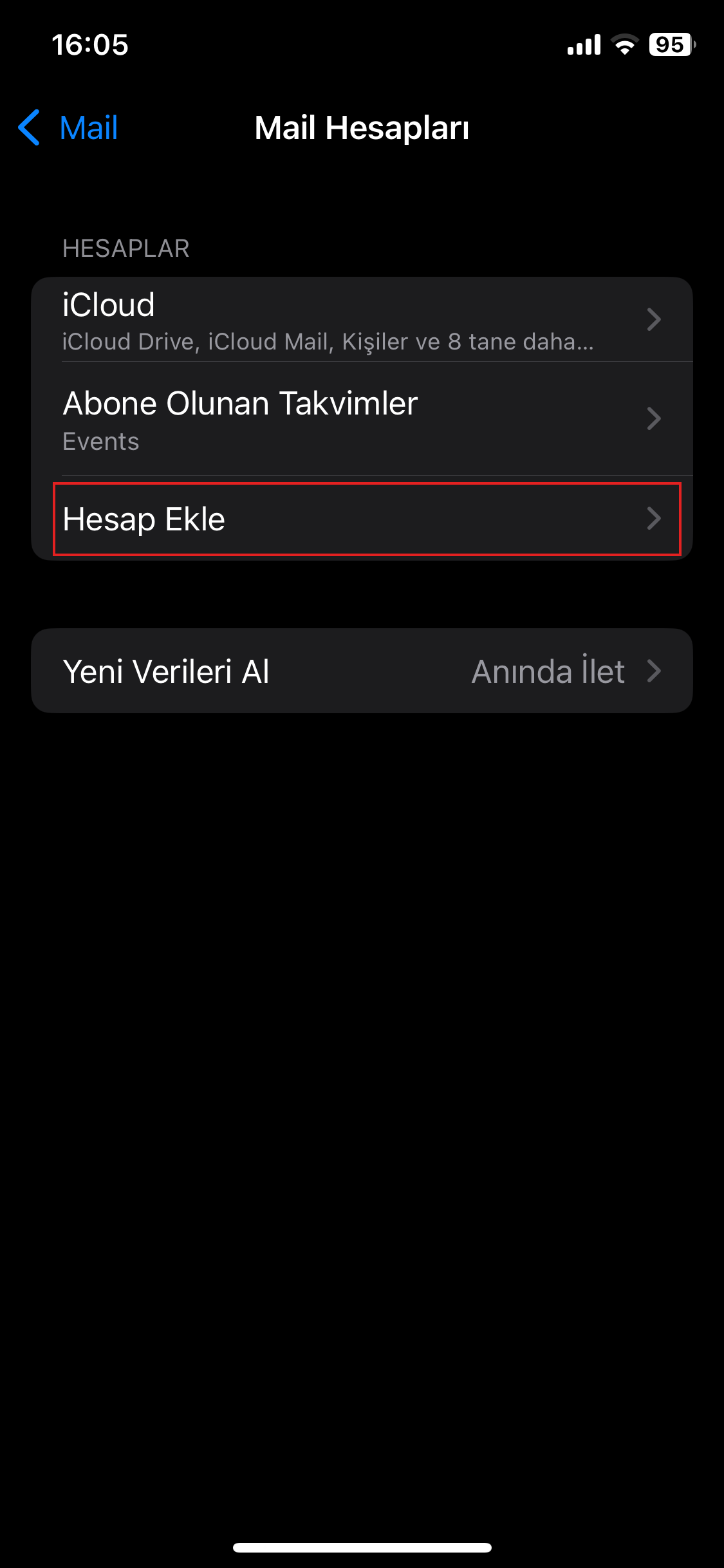 iOS Hesap Ekle