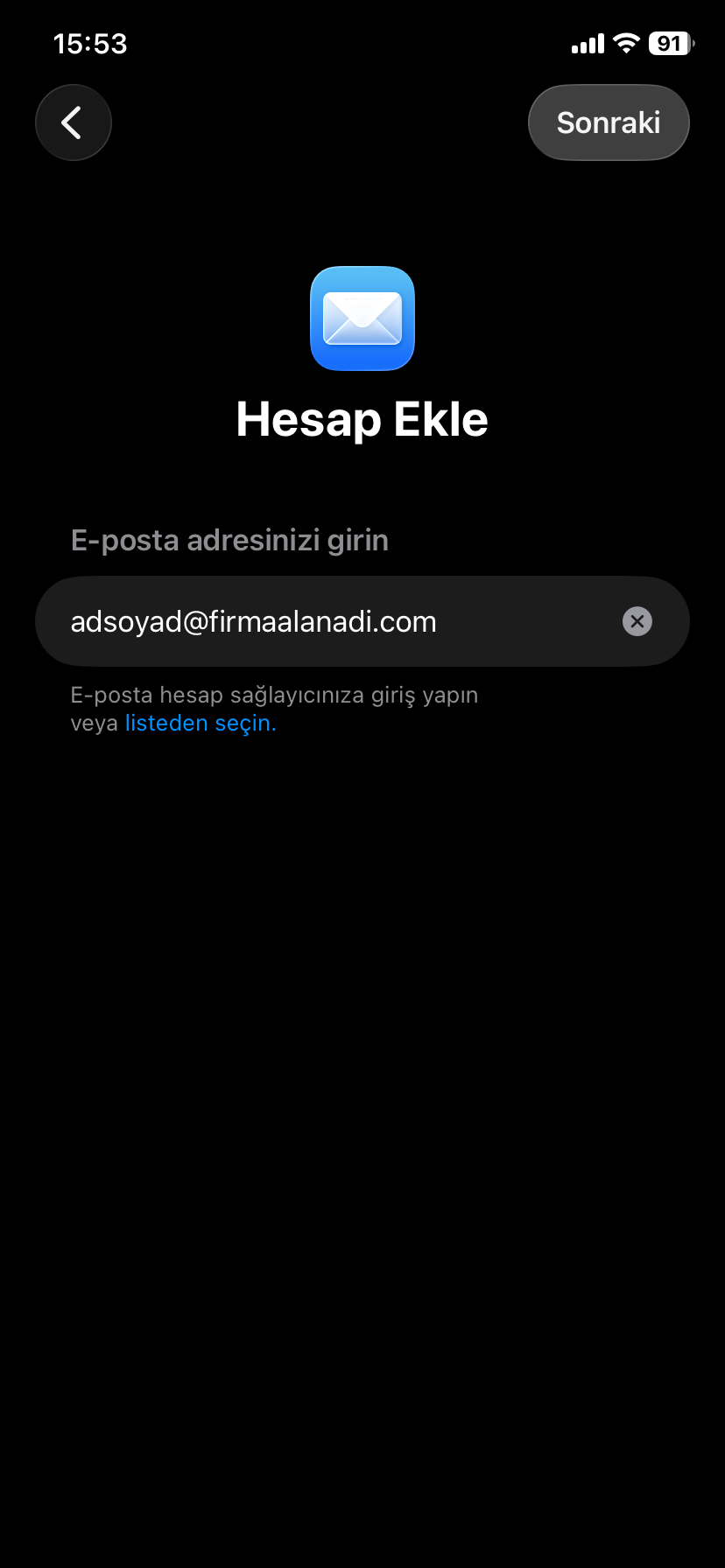 iOS Adres Girişi